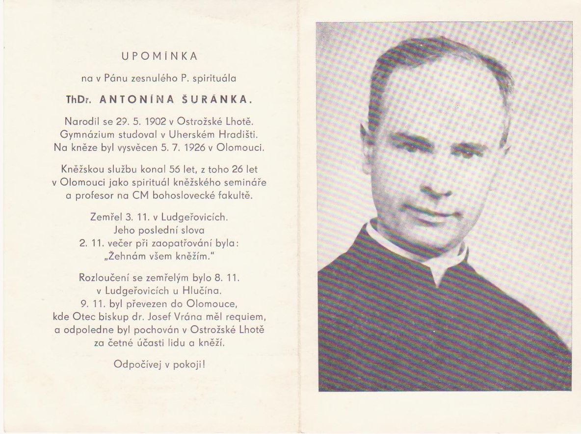 Upomínka z pohřbu P. Šuránka (1982)