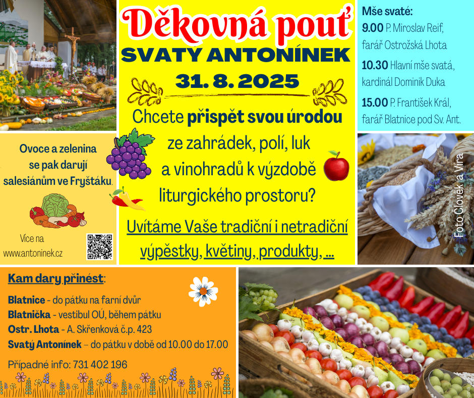 Můžete přispět svými dary z polí, zahrad a vinohradů